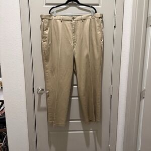 Haggar Premium No Iron Khaki Pants Mens 42x29 Classic Fit Tan Stretch